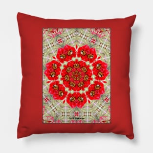 Bumble Bees Red Roses Floral Pattern Mandala Pillow