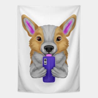 Welsh corgi with smartphone Tapestry