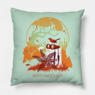 Birdwatcher (reds) Pillow