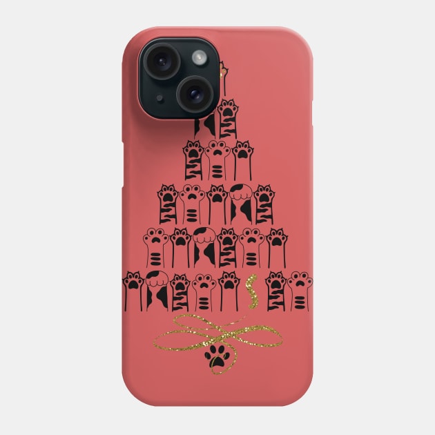 Cat Paw Christmas Trees Phone Case by Catmaleon Design