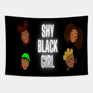 Shy Black Girl Vector Faces and Cartoon Girls with Bantu Knots Space Bun Beanie Hat Curls Tapestry