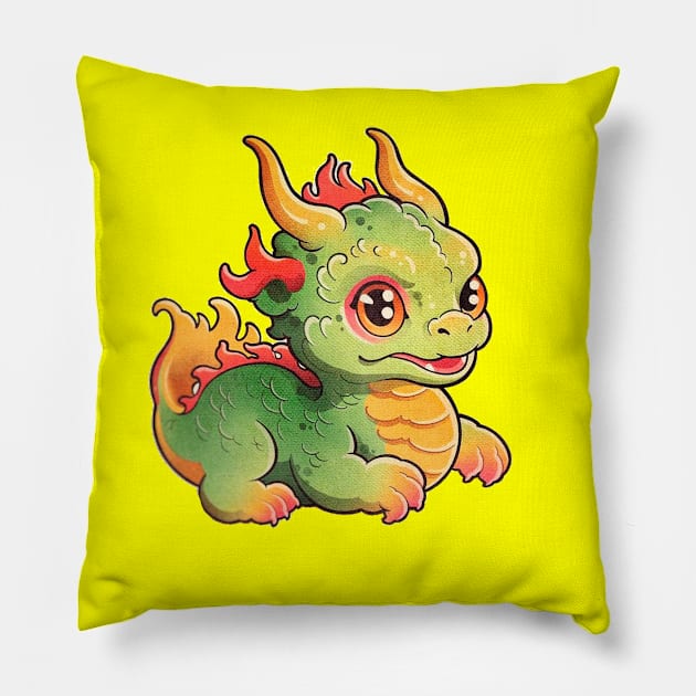 bebé de dragón colorido y tierno Pillow by Vekonn