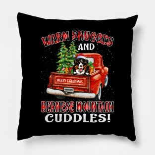 Warm Snuggles And Bernese Mountain Cuddles Ugly Christmas Sweater Pillow