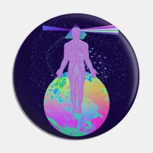 Psychedelic Earth Man Floating Prism Brain Trippy Esoteric Abstract Rainbow Tie Dye Pin