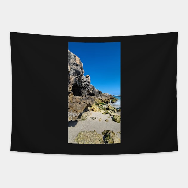 Beach caves and rocks Tapestry by FlossOrFi