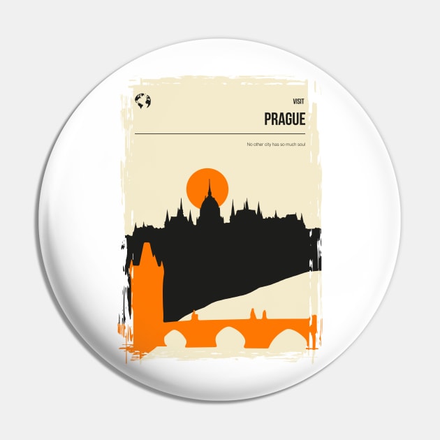 Prague Vintage Minimal Czech Republic Travel Poster Pin by jornvanhezik