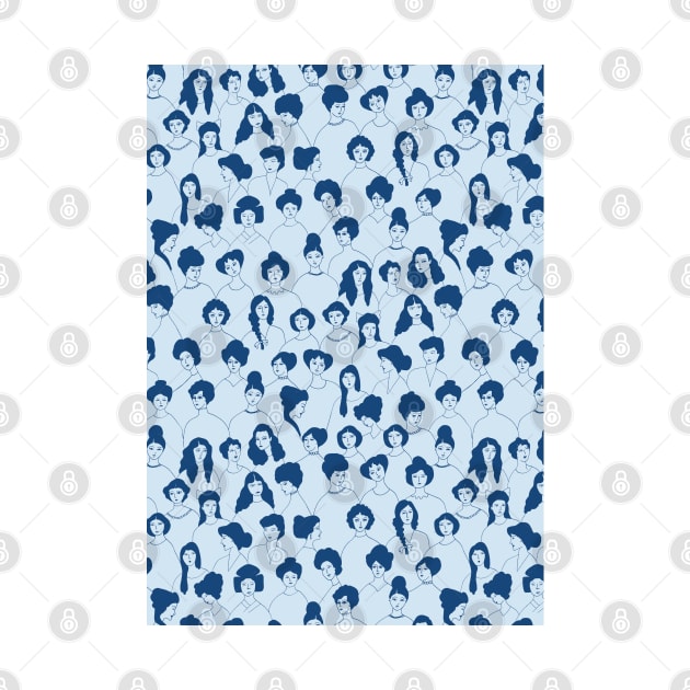 Women pattern in monochrome blue by Aidi Riera