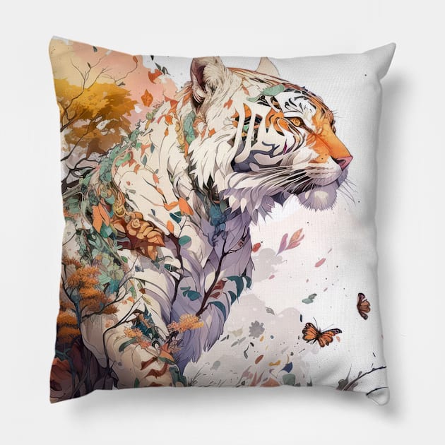 Tiger Portrait Animal Painting Wildlife Outdoors Adventure Pillow by Cubebox