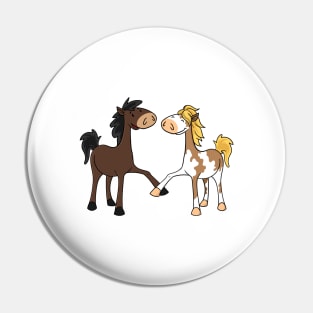 Best friends - two cute cartoon horses Pin