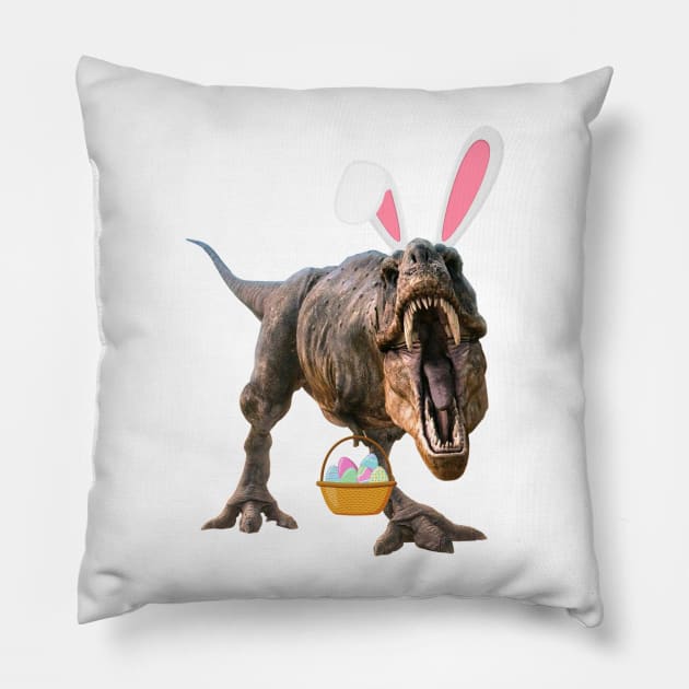 Easter T Rex with bunny ears and easter basket Pillow by Kristalclick 