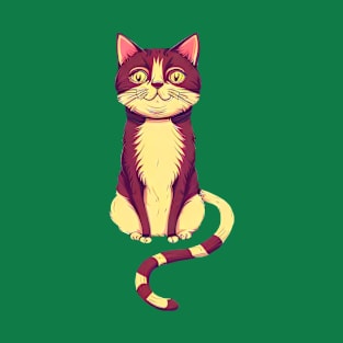 Sitting cat with tail on the front, cat drawing T-Shirt