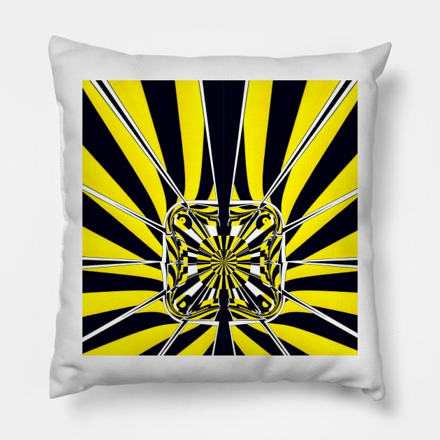 Bright yellow and black chevron floral fantasy pattern in the style of David Hockney Pillow by mister-john