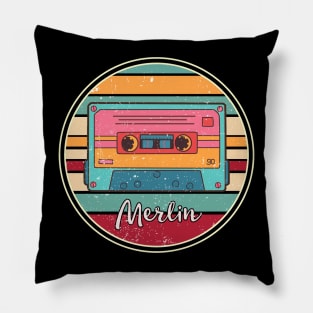 Classic Merlin Name Vintage Styles Color Gift 70s 80s 90s Pillow