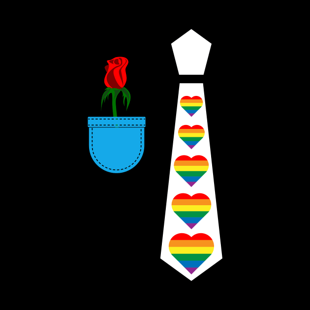 Rainbow heart tie tux costume suit pocket with rose funny by Artstastic