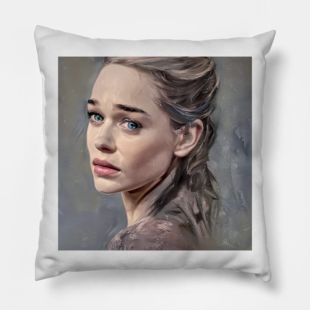 Portrait of Emilia Clarke Pillow by bogfl