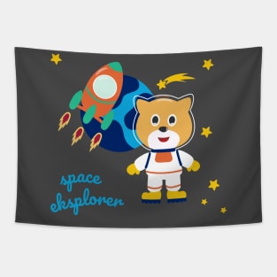 Space cat or astronaut in a space suit with cartoon style Tapestry