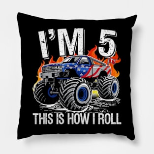 5th Birthday Monster Truck 5 Years Old Birthday Boy Pillow