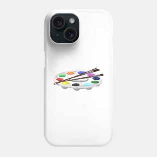 Round Artist Palette with Paints and Paint Brushes (White Background) Phone Case