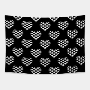 Football / Soccer Ball Texture In Heart Shape - Seamless Pattern in Black and White Tones Tapestry