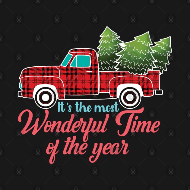 Christmas Vintage Red Truck In Plaid Xmas Present, For Women, Men, Kids by Art Like Wow Designs