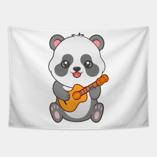 Adorable Panda Playing Acoustic Guitar Cartoon Tapestry