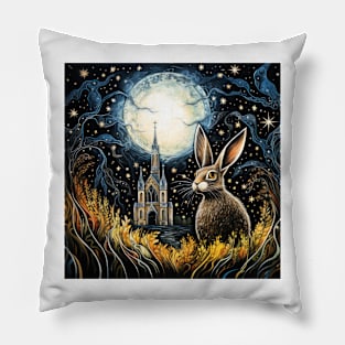 Hare, Pagan Hare, Pagan Art, Moon, Animal, Pillow