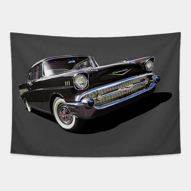 1957 chevrolet bel air in black Tapestry by candcretro