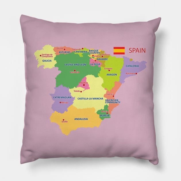 Administrative map of Spain Pillow by AliJun
