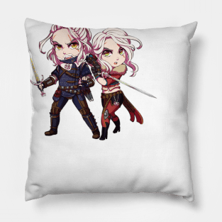 Chibi Geralt and Ciri Pillow