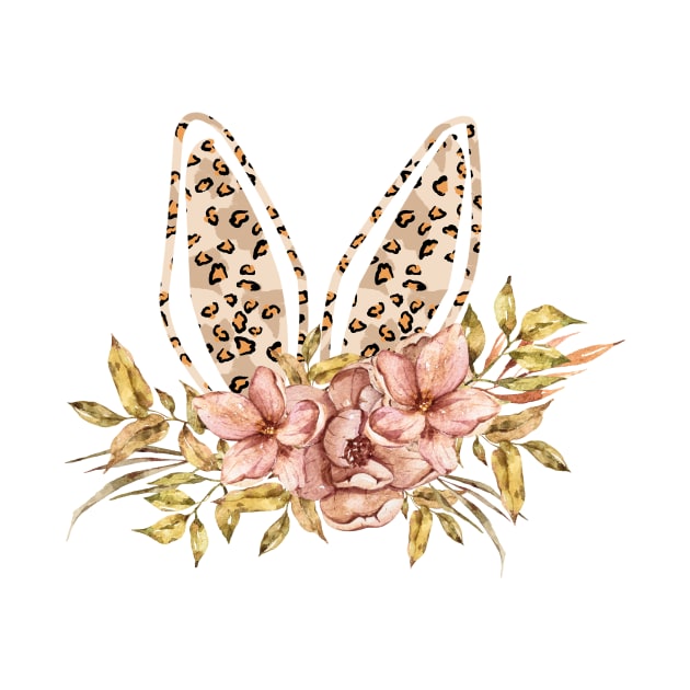 Cute leopard floral boho bunny ears illustration by tiana geo