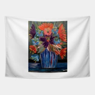 A lovely boutique of abstract vibrant bright colorful  flowers in a glass vase Tapestry