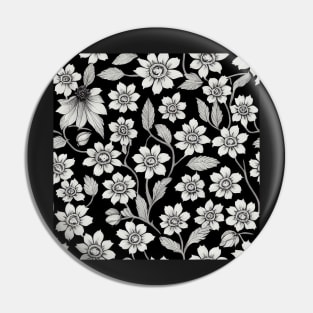 Black and White Vintage Floral Cottagecore Gothic Romantic Flower Peony Rose Leaf Design Pin