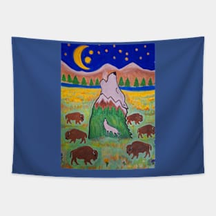 Montana Wolves and Bison Tapestry