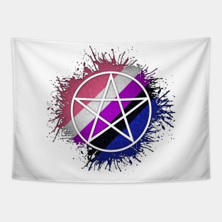 Paint Splatter Gender Fluid Pride Flag Pentacle Symbol Tapestry