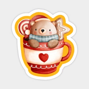 Christmas Teddy Bear in a Cup Magnet