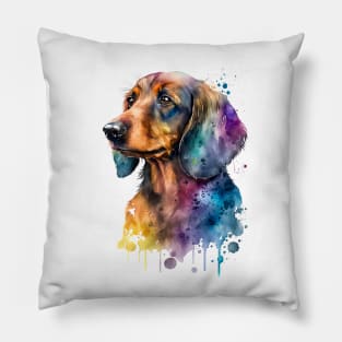 Rainbow Dachshund Watercolor Art Pillow