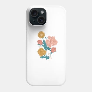 Pink + Gold Florals on Navy Blue Phone Case