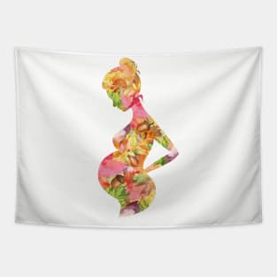 Pregnant woman  autumn silhouette Tapestry