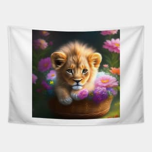 Cute Cub in a Basket Tapestry