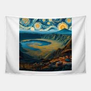 Ngorongoro Crater, Tansania, in the style of Vincent van Gogh's Starry Night Tapestry