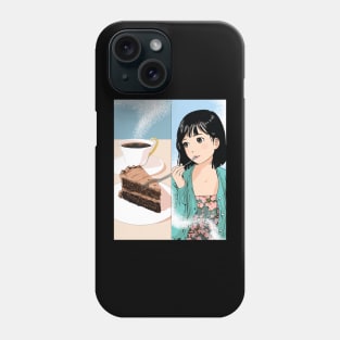 Kawaii Girl enjoying Chocolate Cake Phone Case