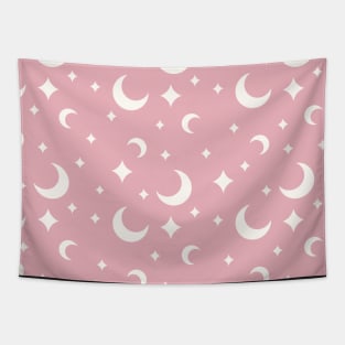 Cute Moon Pattern With Pink Background Tapestry