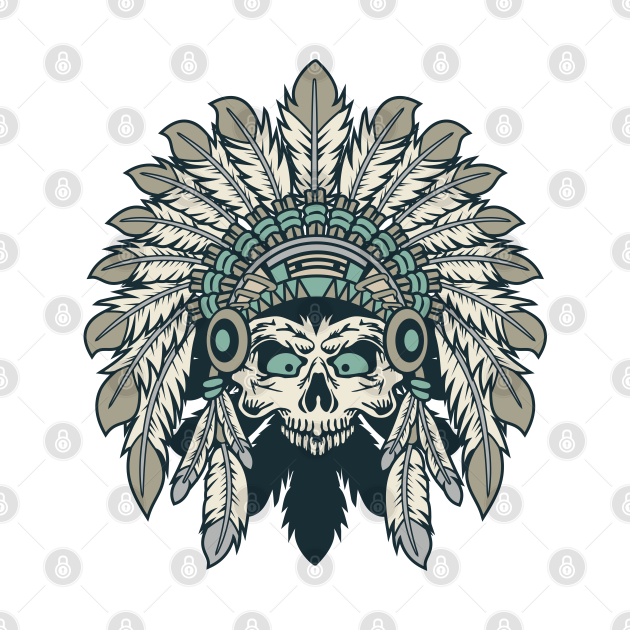 Disover Comic - Skull Indian Feathers - bright - Art - T-Shirt