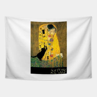 klimt&#39;s the kiss with cat added Tapestry