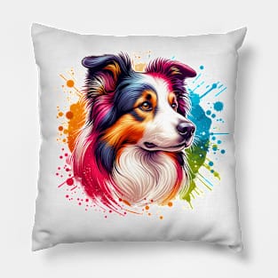 Bright Watercolor Border Collie Pillow