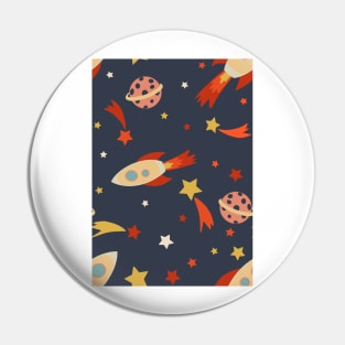 Retro Rocketship Racers repeat pattern on dark blue background Pin