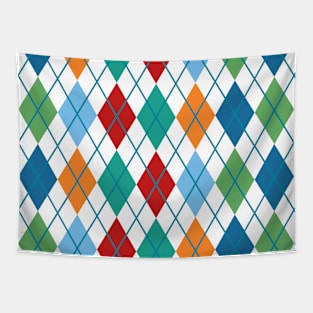 Argyle Print Pattern Green Blue Red Orange Gold Retro Vintage Punk Tapestry