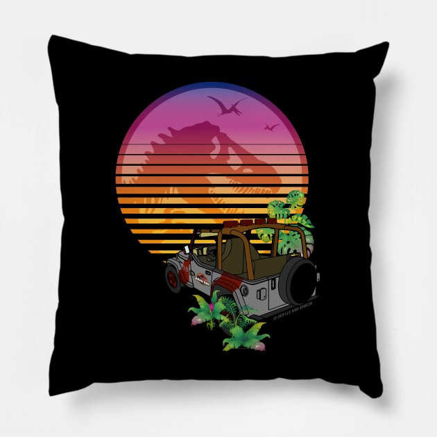 Isla Nublar - Jurassic Tyrannosaurus - Wrangler Sunset Silhouette Pillow by Jurassic Merch