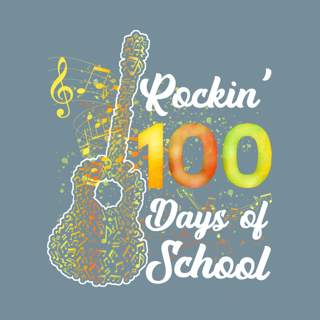 Discover Rockin' 100 Days Of School Guitar 100th Day Of School Gift For Music Teacher Student - Funny Gift For Family Members - T-Shirt