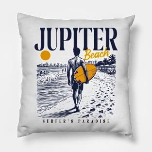 Vintage Surfing Jupiter Beach, Florida // Retro Surfer Sketch // Surfer's Paradise Pillow